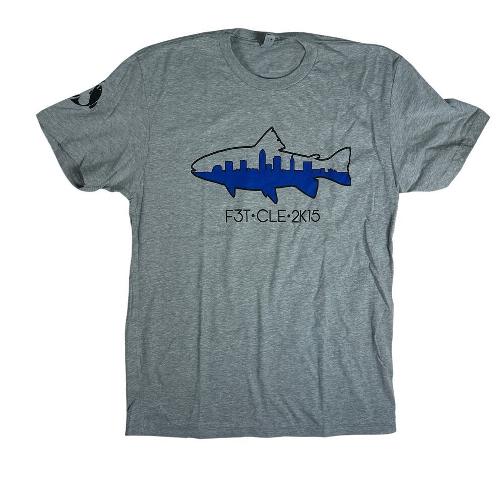 Cleveland Fish Graphic Tee Mens Medium Gray Novelty Workout Shirt